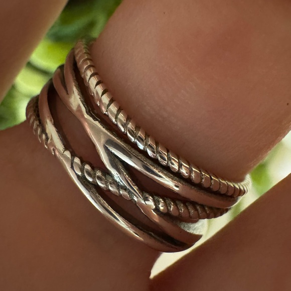NEW! Sterling Silver Diamond Crossover multi band wide ring. Size about 8. - Picture 10 of 12